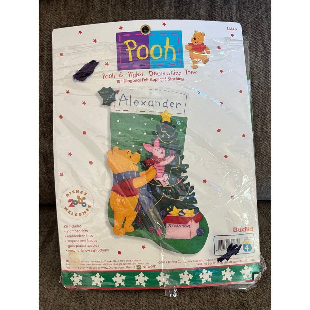 Vtg Bucilla Disney Winnie the Pooh Piglet Decorating Tree Felt Stocking Kit 8414
